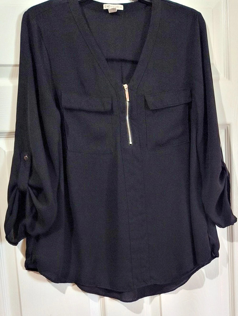 Cato Established 1946 Black Zip Front Blouse. Size M